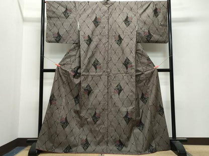 平和屋着物●本場大島紬 7マルキ 泥染め かわしげ謹製 更紗草花文 証紙付き 正絹 逸品 CAAT7130vf