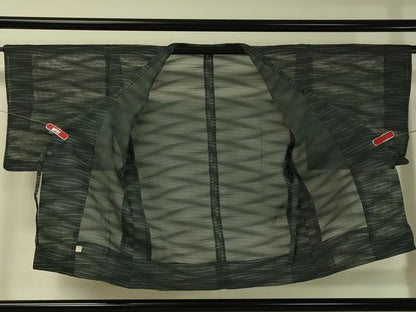 平和屋着物▽道行コート スリーシーズン 春夏秋 塵除け 紗 よろけ縞 黒地 正絹 逸品 CAAT7207vp