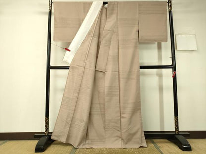 平和屋着物▽上質な紬 単衣 横縞 正絹 逸品 未使用 CAAT7334vp