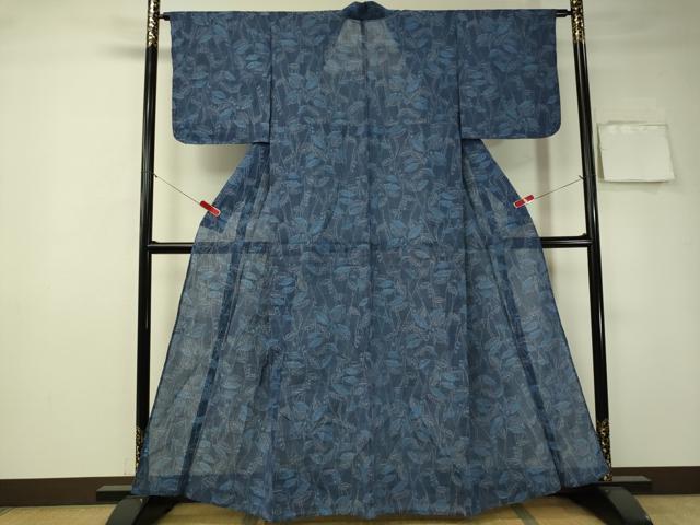 平和屋着物＊夏物 小千谷ちぢみ 枝葉文 麻 逸品 未使用 CAAT7384vp