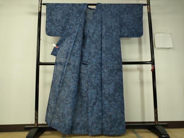 平和屋着物＊夏物 小千谷ちぢみ 枝葉文 麻 逸品 未使用 CAAT7384vp