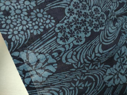 平和屋着物▽訪問着　単衣　生紬　本藍　型絵染　流水花唐草文　正絹　逸品　CAAT7385vp