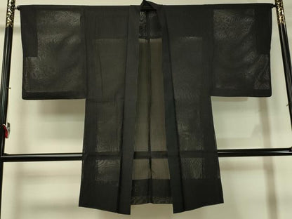 平和屋着物▽男性 長羽織 スリーシーズン 春夏秋 塵除け 縦絽 黒地 正絹 逸品 CAAT7416vp