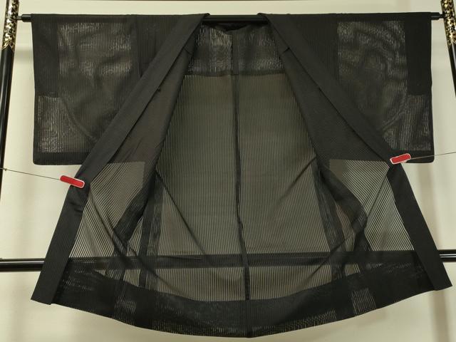 平和屋着物▽男性 長羽織 スリーシーズン 春夏秋 塵除け 縦絽 黒地 正絹 逸品 CAAT7416vp