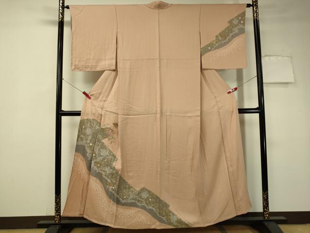 平和屋着物▽中国三大刺繍 スワトウ刺繍 訪問着 単衣 絞り 松皮菱花文 金彩 正絹 逸品 未使用 CAAT7485vp