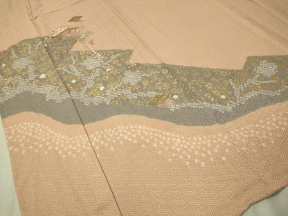 平和屋着物▽中国三大刺繍 スワトウ刺繍 訪問着 単衣 絞り 松皮菱花文 金彩 正絹 逸品 未使用 CAAT7485vp