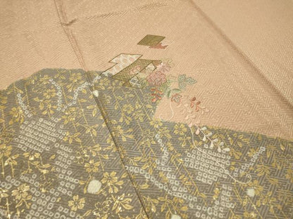 平和屋着物▽中国三大刺繍 スワトウ刺繍 訪問着 単衣 絞り 松皮菱花文 金彩 正絹 逸品 未使用 CAAT7485vp