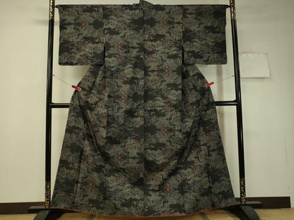 平和屋着物●本場大島紬 7マルキ 風景花文 正絹 逸品 未使用 CAAT7550vp