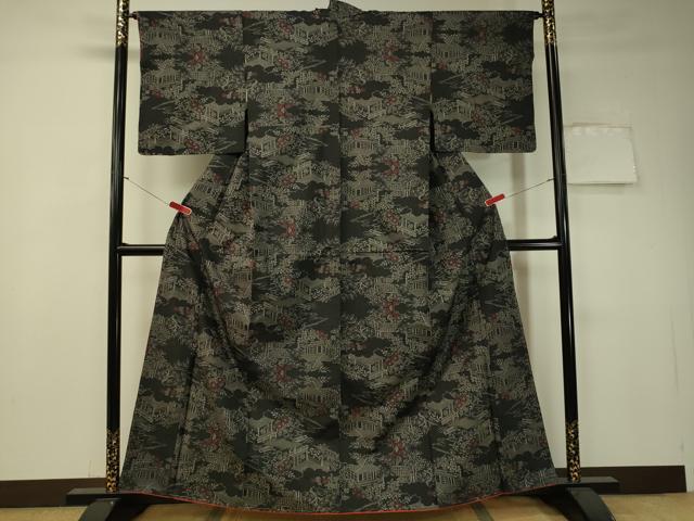 平和屋着物●本場大島紬 7マルキ 風景花文 正絹 逸品 未使用 CAAT7550vp