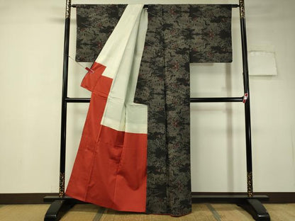 平和屋着物●本場大島紬 7マルキ 風景花文 正絹 逸品 未使用 CAAT7550vp