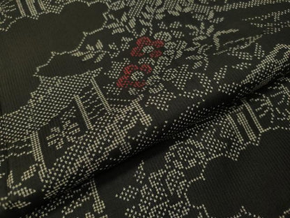 平和屋着物●本場大島紬 7マルキ 風景花文 正絹 逸品 未使用 CAAT7550vp