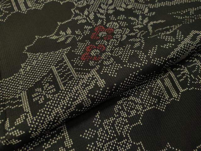 平和屋着物●本場大島紬 7マルキ 風景花文 正絹 逸品 未使用 CAAT7550vp