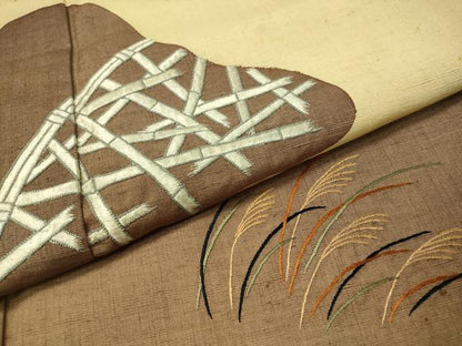 平和屋着物●色留訪問着 総刺繍 紬地 竹垣すすき文 ますいわ屋扱い 正絹 逸品 CAAT7559vp