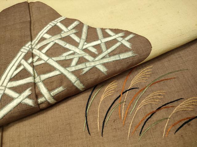 平和屋着物●色留訪問着 総刺繍 紬地 竹垣すすき文 ますいわ屋扱い 正絹 逸品 CAAT7559vp