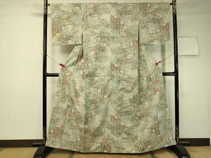 平和屋着物●小千谷紬　エ霞花文　正絹　逸品　CAAT7565vp