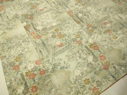 平和屋着物●小千谷紬　エ霞花文　正絹　逸品　CAAT7565vp