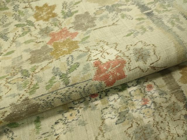 平和屋着物●小千谷紬　エ霞花文　正絹　逸品　CAAT7565vp