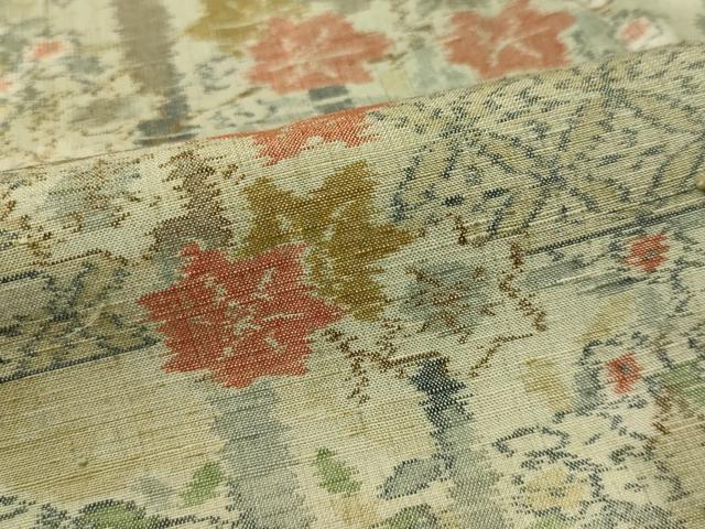 平和屋着物●小千谷紬　エ霞花文　正絹　逸品　CAAT7565vp