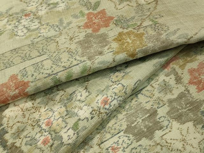 平和屋着物●小千谷紬　エ霞花文　正絹　逸品　CAAT7565vp