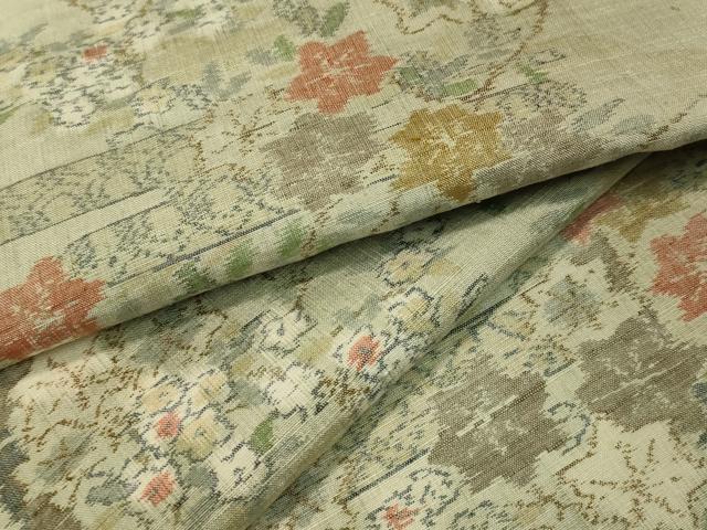 平和屋着物●小千谷紬　エ霞花文　正絹　逸品　CAAT7565vp