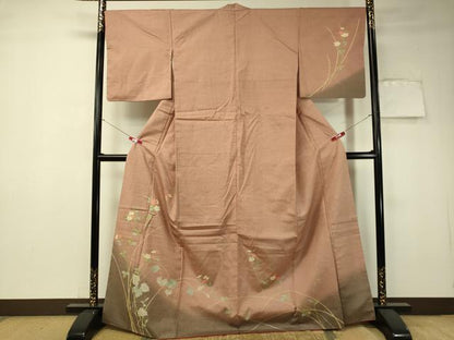 平和屋着物●訪問着 紬地 蔦の葉花文 金彩 正絹 逸品 CAAT7570vp