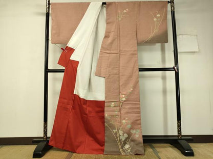 平和屋着物●訪問着 紬地 蔦の葉花文 金彩 正絹 逸品 CAAT7570vp