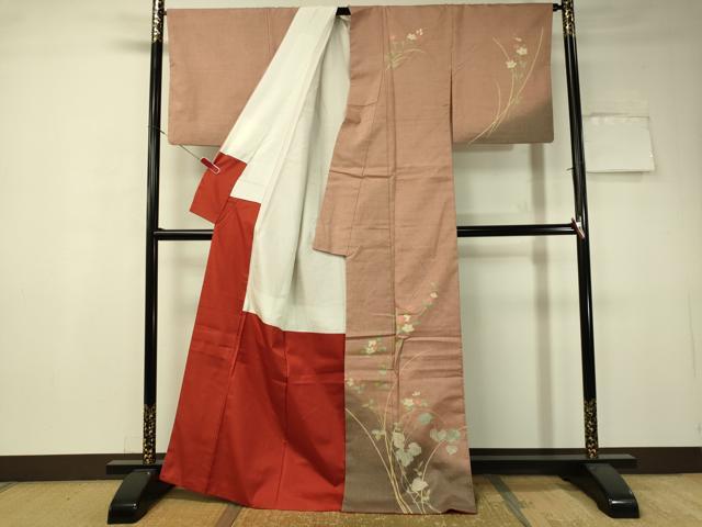 平和屋着物●訪問着 紬地 蔦の葉花文 金彩 正絹 逸品 CAAT7570vp