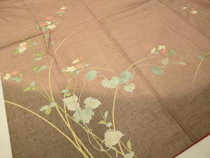 平和屋着物●訪問着 紬地 蔦の葉花文 金彩 正絹 逸品 CAAT7570vp