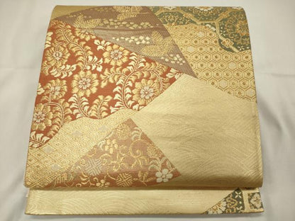 平和屋着物◎六通柄袋帯 吉祥花唐草文 金糸 正絹 逸品 CAAT7796oy