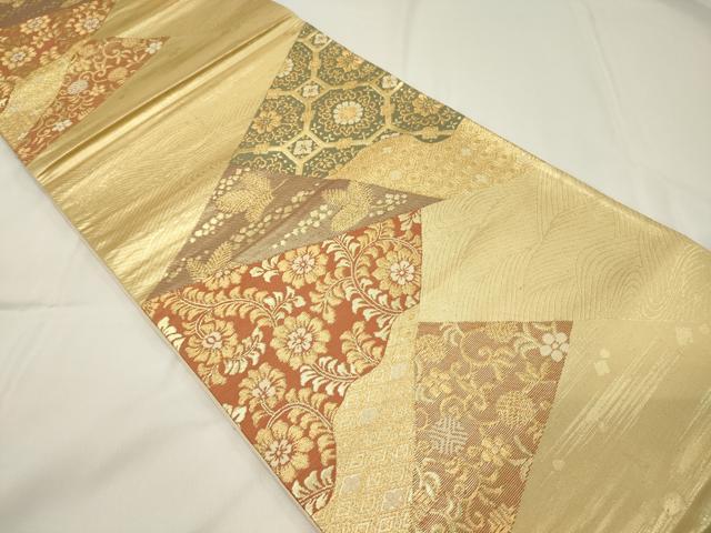 平和屋着物◎六通柄袋帯 吉祥花唐草文 金糸 正絹 逸品 CAAT7796oy