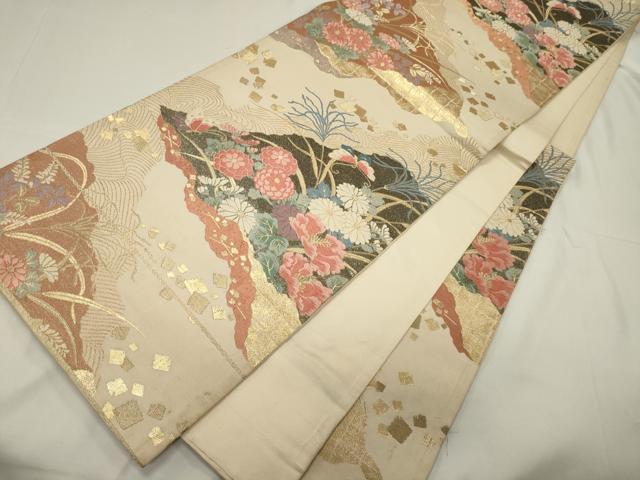 平和屋着物◎六通柄袋帯 唐織 草花文 金糸 正絹 逸品 CAAT7802oy