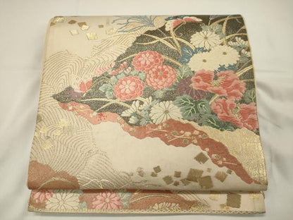 平和屋着物◎六通柄袋帯 唐織 草花文 金糸 正絹 逸品 CAAT7802oy