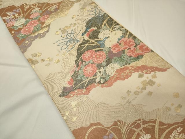 平和屋着物◎六通柄袋帯 唐織 草花文 金糸 正絹 逸品 CAAT7802oy