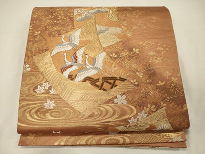 平和屋着物◎六通柄袋帯 唐織 近京更紗 色紙重ね飛鶴文 金糸 正絹 逸品 CAAT7804oy