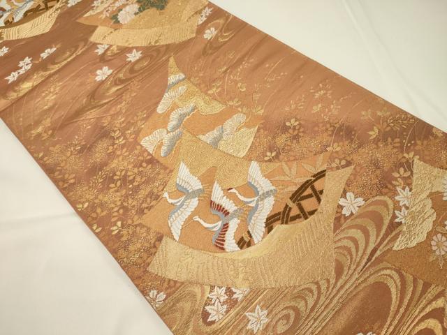 平和屋着物◎六通柄袋帯 唐織 近京更紗 色紙重ね飛鶴文 金糸 正絹 逸品 CAAT7804oy