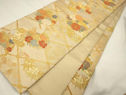 平和屋着物◎六通柄袋帯 唐織 菱花丸文 金糸 正絹 逸品 CAAT7810oy