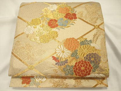 平和屋着物◎六通柄袋帯 唐織 菱花丸文 金糸 正絹 逸品 CAAT7810oy