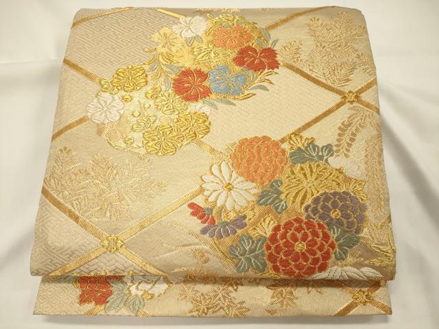 平和屋着物◎六通柄袋帯 唐織 菱花丸文 金糸 正絹 逸品 CAAT7810oy