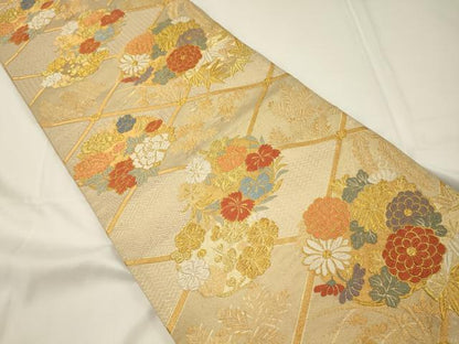 平和屋着物◎六通柄袋帯 唐織 菱花丸文 金糸 正絹 逸品 CAAT7810oy