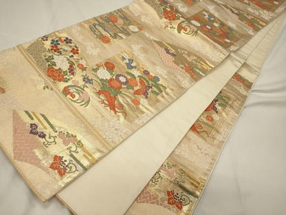 平和屋着物◎六通柄袋帯　唐織　花蝶丸文　金糸　正絹　逸品　CAAT7813oy