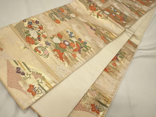 平和屋着物◎六通柄袋帯　唐織　花蝶丸文　金糸　正絹　逸品　CAAT7813oy