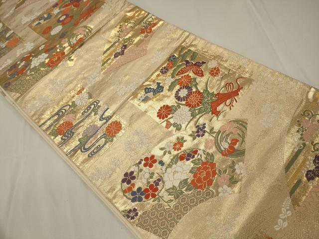 平和屋着物◎六通柄袋帯　唐織　花蝶丸文　金糸　正絹　逸品　CAAT7813oy