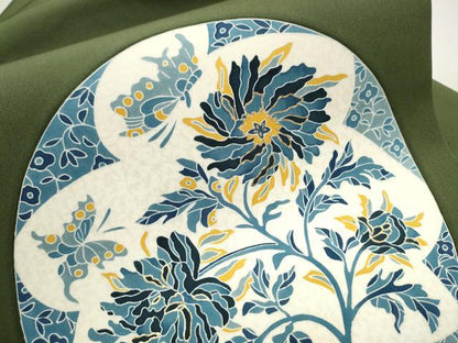 平和屋着物●塩瀬　九寸名古屋帯　型染め　花蝶丸文　金彩　正絹　逸品　CAAT8006hy