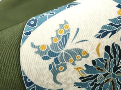 平和屋着物●塩瀬　九寸名古屋帯　型染め　花蝶丸文　金彩　正絹　逸品　CAAT8006hy