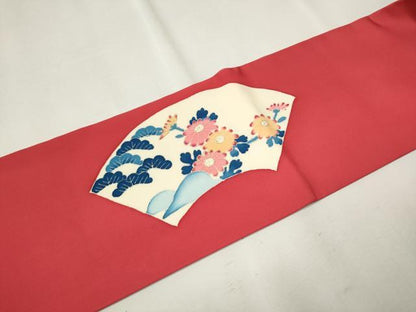平和屋着物●本加賀友禅作家 寺西次作 塩瀬 九寸名古屋帯 地紙草花文 金彩 正絹 逸品 CAAT8007hy