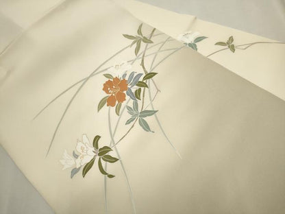 平和屋着物●塩瀬　九寸名古屋帯　枝花文　金彩　正絹　逸品　CAAT8014hy