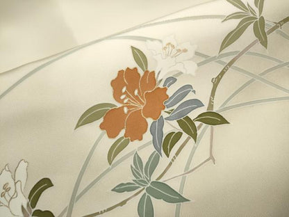 平和屋着物●塩瀬　九寸名古屋帯　枝花文　金彩　正絹　逸品　CAAT8014hy