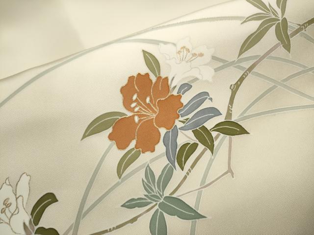 平和屋着物●塩瀬　九寸名古屋帯　枝花文　金彩　正絹　逸品　CAAT8014hy