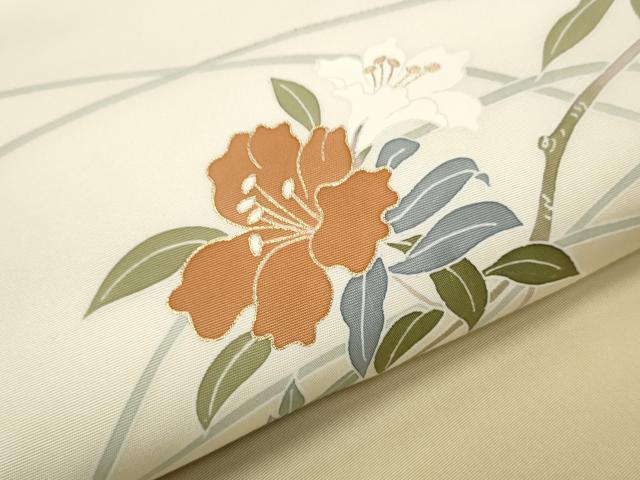 平和屋着物●塩瀬　九寸名古屋帯　枝花文　金彩　正絹　逸品　CAAT8014hy