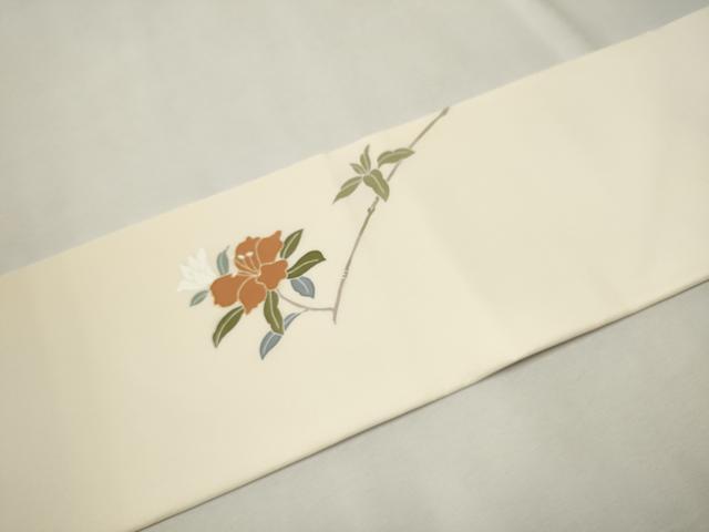 平和屋着物●塩瀬　九寸名古屋帯　枝花文　金彩　正絹　逸品　CAAT8014hy